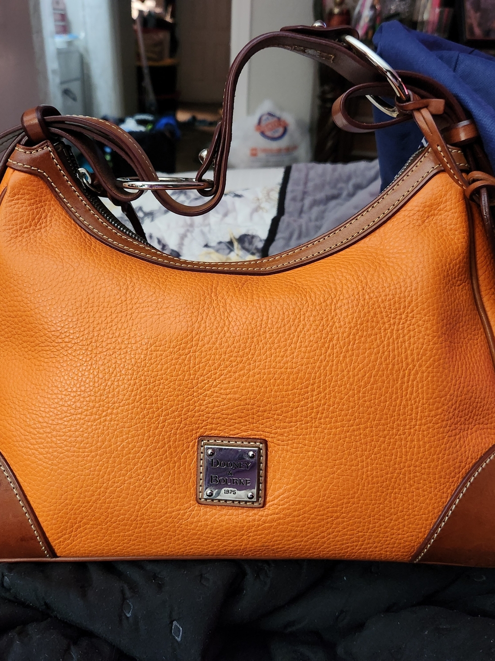 Dooney & Bourke Orange Pebbled Leather Shoulder Bag